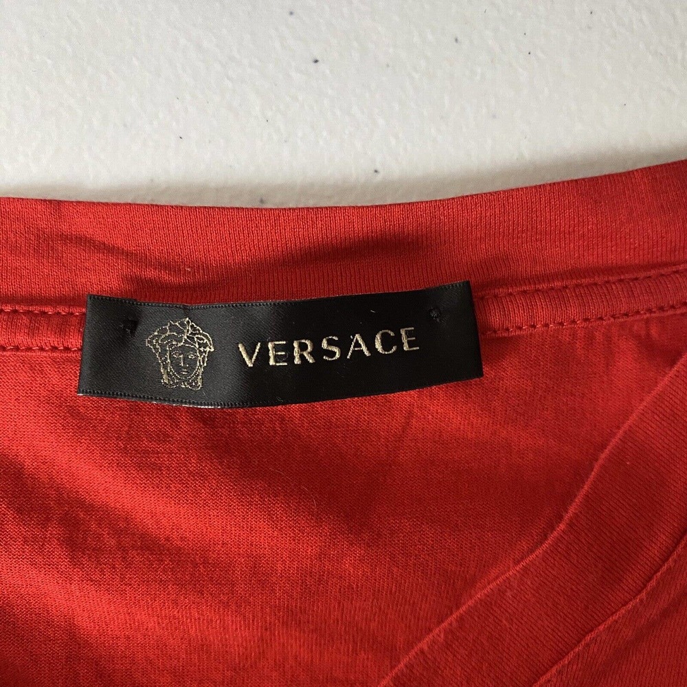 Versace Women’s Red V Neck Long Sleeve Cotton T-Shirt Size 3XL. - Picture 6 of 13